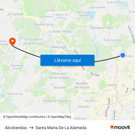 Alcobendas to Santa María De La Alameda map