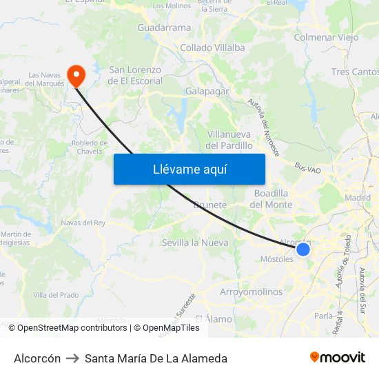 Alcorcón to Santa María De La Alameda map
