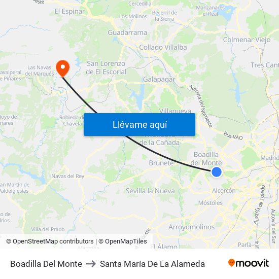 Boadilla Del Monte to Santa María De La Alameda map