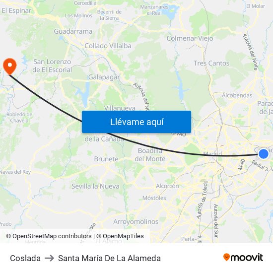 Coslada to Santa María De La Alameda map