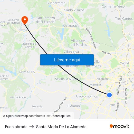 Fuenlabrada to Santa María De La Alameda map