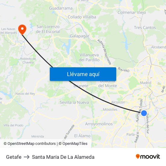 Getafe to Santa María De La Alameda map