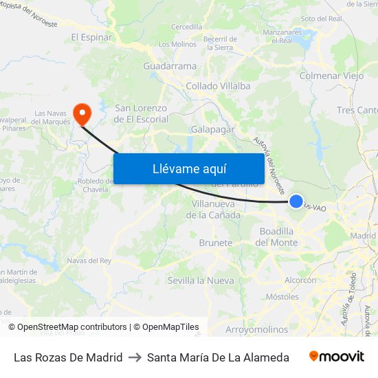 Las Rozas De Madrid to Santa María De La Alameda map
