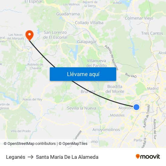 Leganés to Santa María De La Alameda map