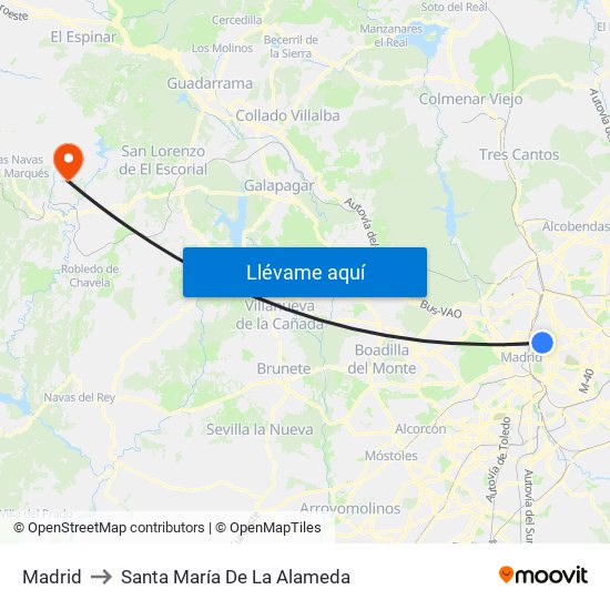 Madrid to Santa María De La Alameda map