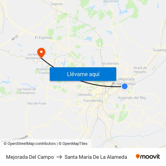 Mejorada Del Campo to Santa María De La Alameda map