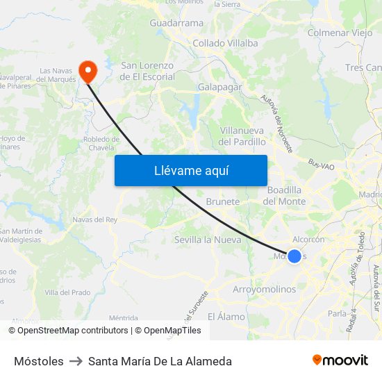 Móstoles to Santa María De La Alameda map