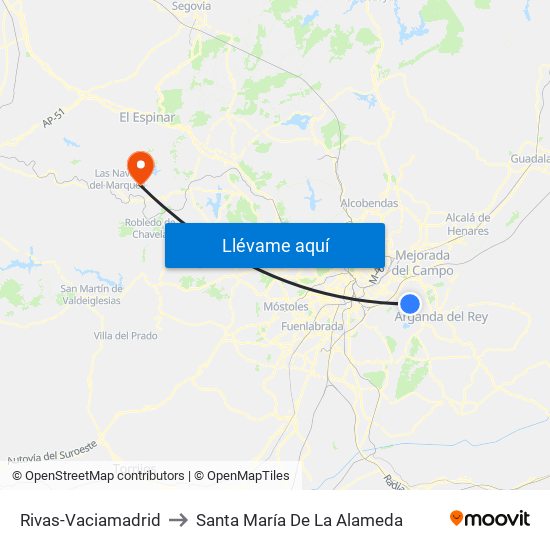 Rivas-Vaciamadrid to Santa María De La Alameda map