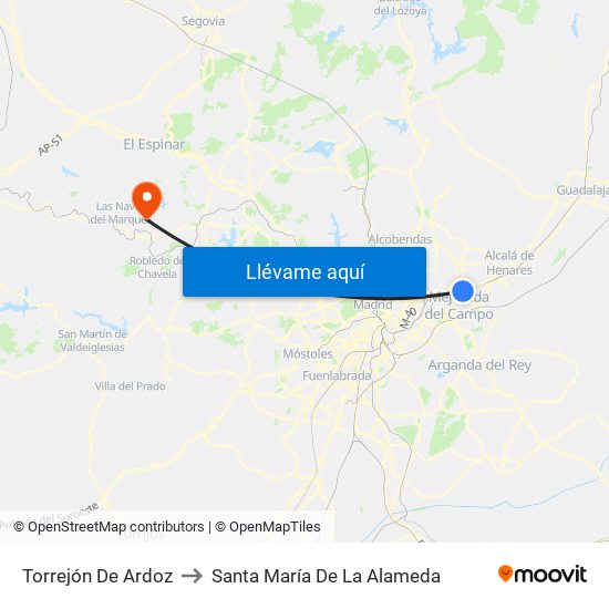 Torrejón De Ardoz to Santa María De La Alameda map