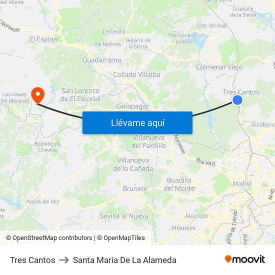 Tres Cantos to Santa María De La Alameda map