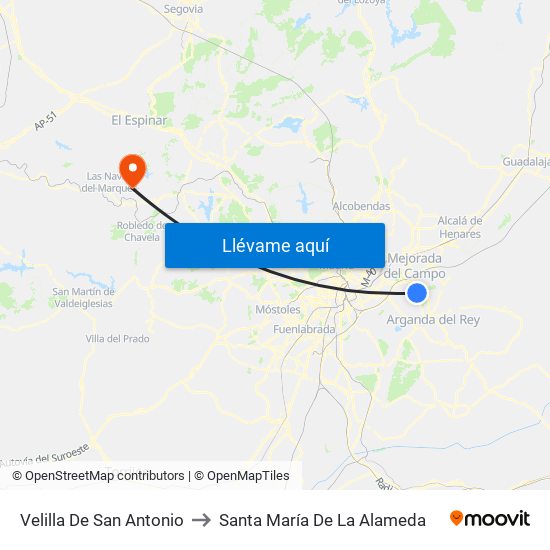 Velilla De San Antonio to Santa María De La Alameda map