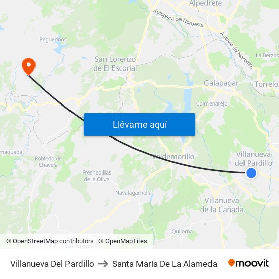 Villanueva Del Pardillo to Santa María De La Alameda map