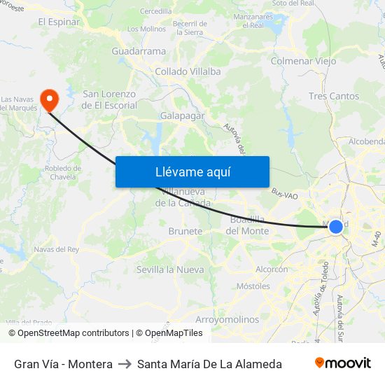 Gran Vía - Montera to Santa María De La Alameda map