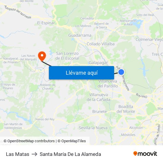 Las Matas to Santa María De La Alameda map