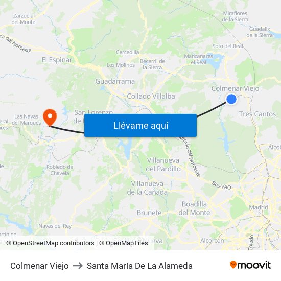 Colmenar Viejo to Santa María De La Alameda map