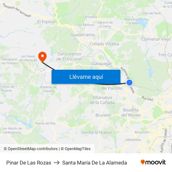 Pinar De Las Rozas to Santa María De La Alameda map