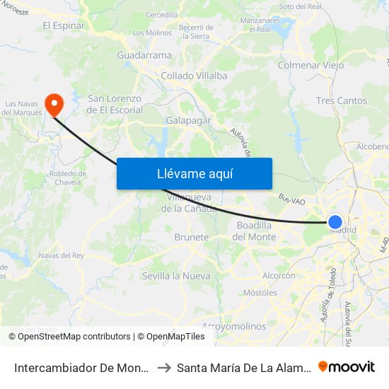Intercambiador De Moncloa to Santa María De La Alameda map
