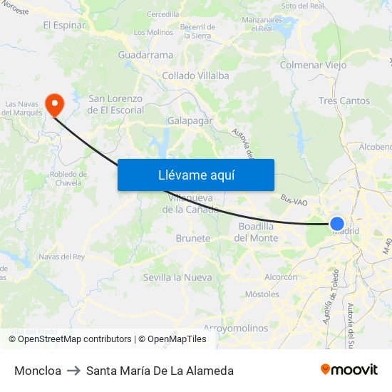 Moncloa to Santa María De La Alameda map