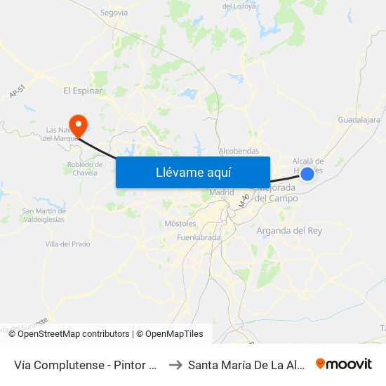 Vía Complutense - Pintor Picasso to Santa María De La Alameda map
