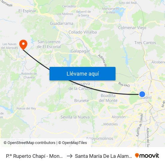 P.º Ruperto Chapí - Moncloa to Santa María De La Alameda map