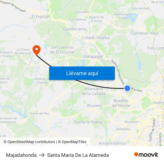 Majadahonda to Santa María De La Alameda map