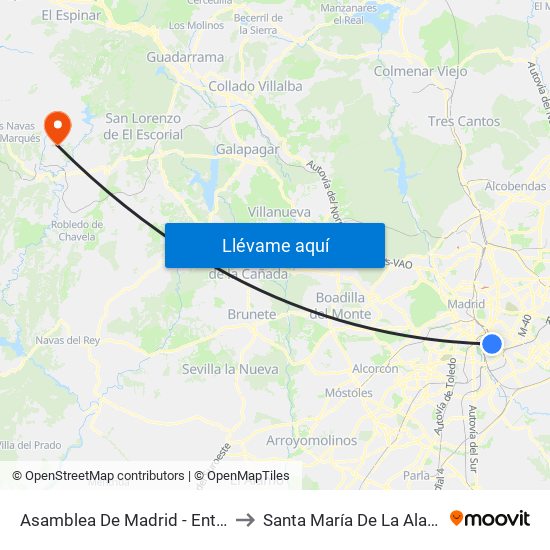 Asamblea De Madrid - Entrevías to Santa María De La Alameda map
