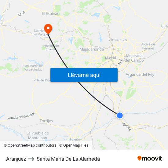 Aranjuez to Santa María De La Alameda map