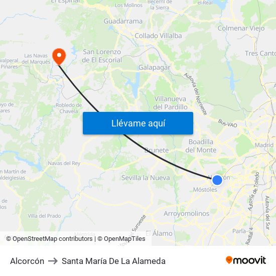 Alcorcón to Santa María De La Alameda map