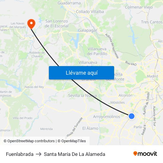 Fuenlabrada to Santa María De La Alameda map