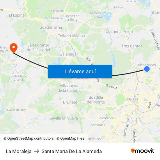 La Moraleja to Santa María De La Alameda map