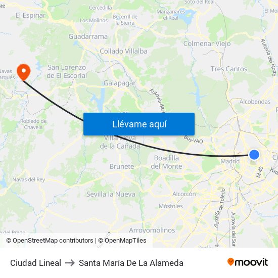 Ciudad Lineal to Santa María De La Alameda map
