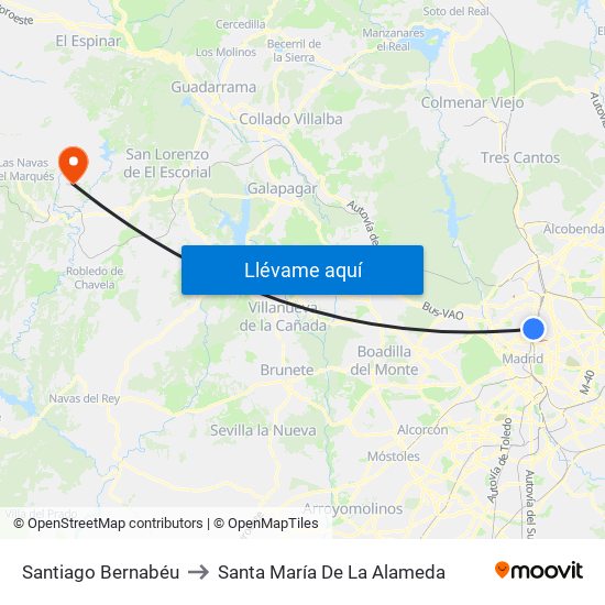 Santiago Bernabéu to Santa María De La Alameda map