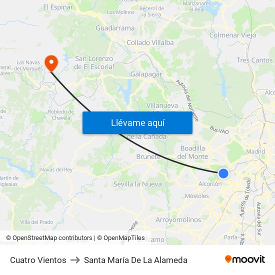 Cuatro Vientos to Santa María De La Alameda map