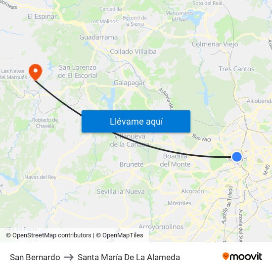 San Bernardo to Santa María De La Alameda map