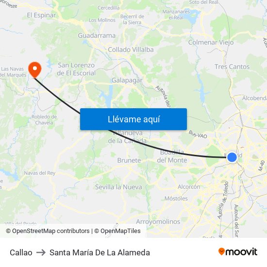 Callao to Santa María De La Alameda map