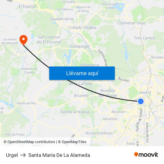 Urgel to Santa María De La Alameda map