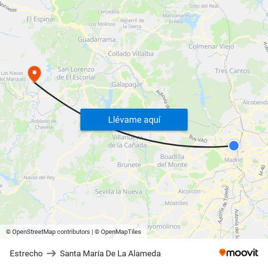 Estrecho to Santa María De La Alameda map