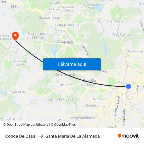 Conde De Casal to Santa María De La Alameda map