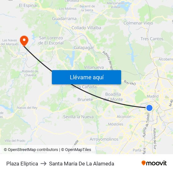 Plaza Elíptica to Santa María De La Alameda map