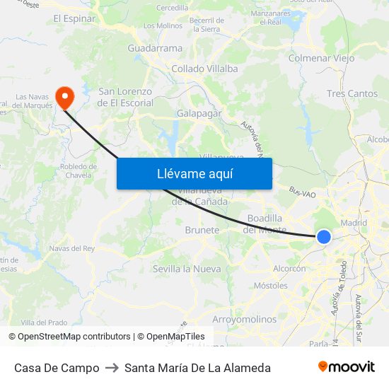 Casa De Campo to Santa María De La Alameda map