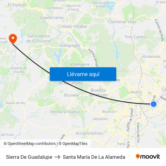 Sierra De Guadalupe to Santa María De La Alameda map