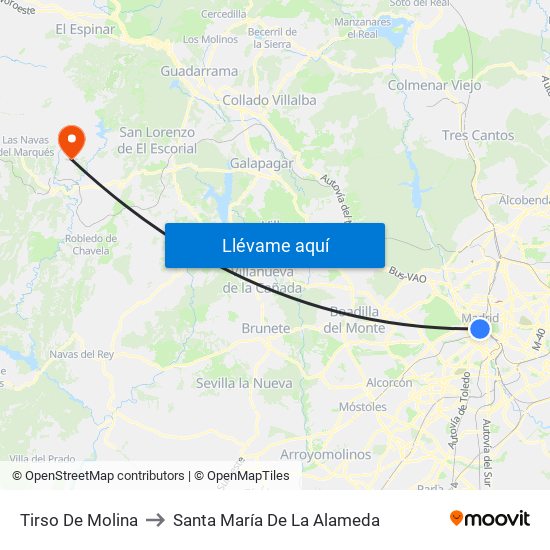 Tirso De Molina to Santa María De La Alameda map