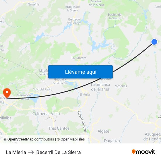 La Mierla to Becerril De La Sierra map