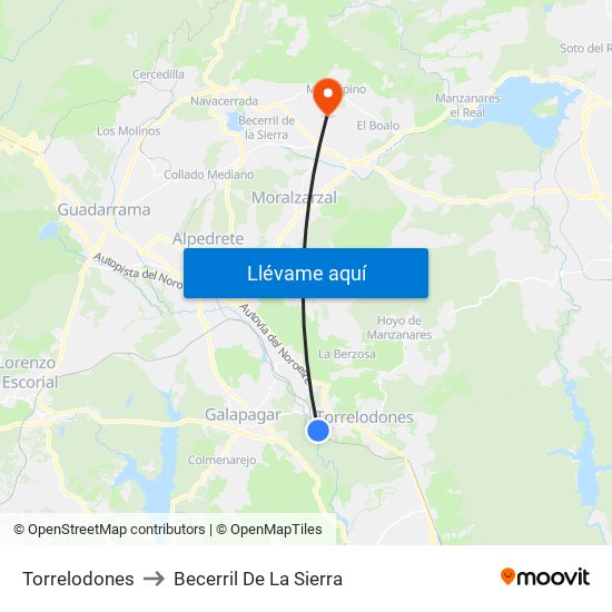 Torrelodones to Becerril De La Sierra map