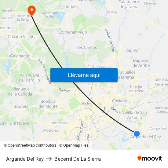 Arganda Del Rey to Becerril De La Sierra map