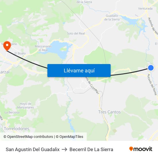 San Agustín Del Guadalix to Becerril De La Sierra map