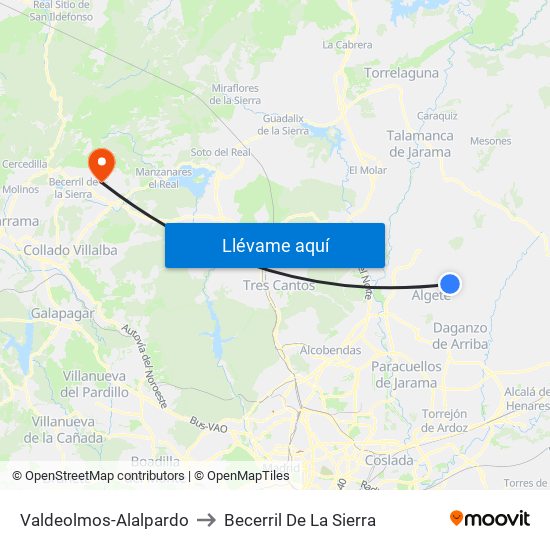Valdeolmos-Alalpardo to Becerril De La Sierra map