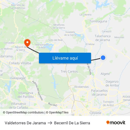 Valdetorres De Jarama to Becerril De La Sierra map