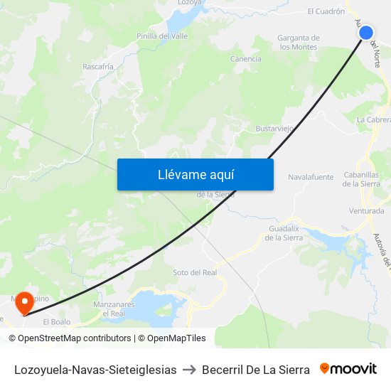 Lozoyuela-Navas-Sieteiglesias to Becerril De La Sierra map