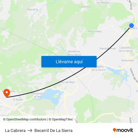 La Cabrera to Becerril De La Sierra map